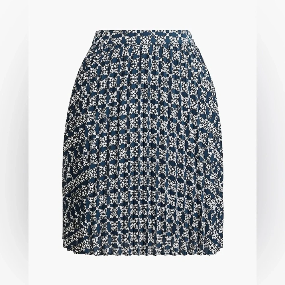 NEW J. Crew Size 10 Pleated Mini Skirt Seaport Blue Autumn Lined Print Preppy